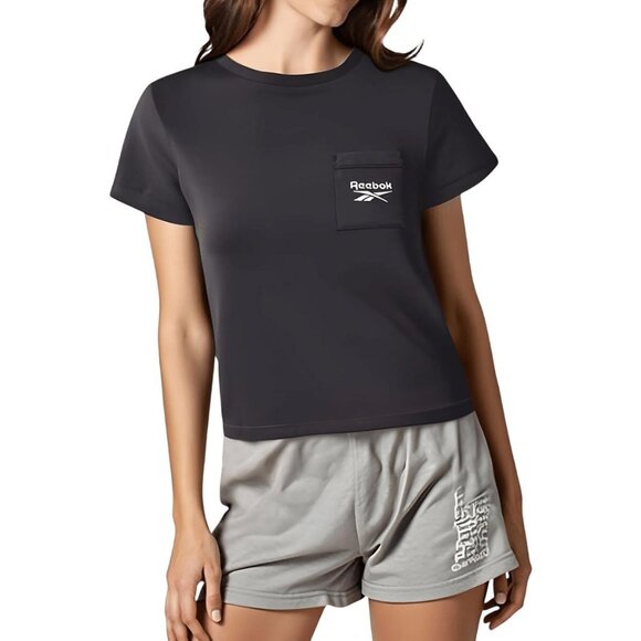 NWT Reebok Womens Small Logo Graphic Pocket Tee HB2321 Black / White XS - Picture 1 of 6
